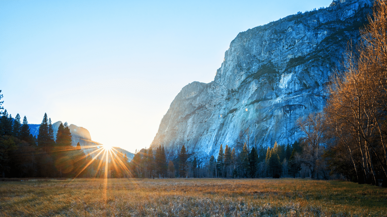 The sun is shining above Yosemite National Park during the Half Marathon race.