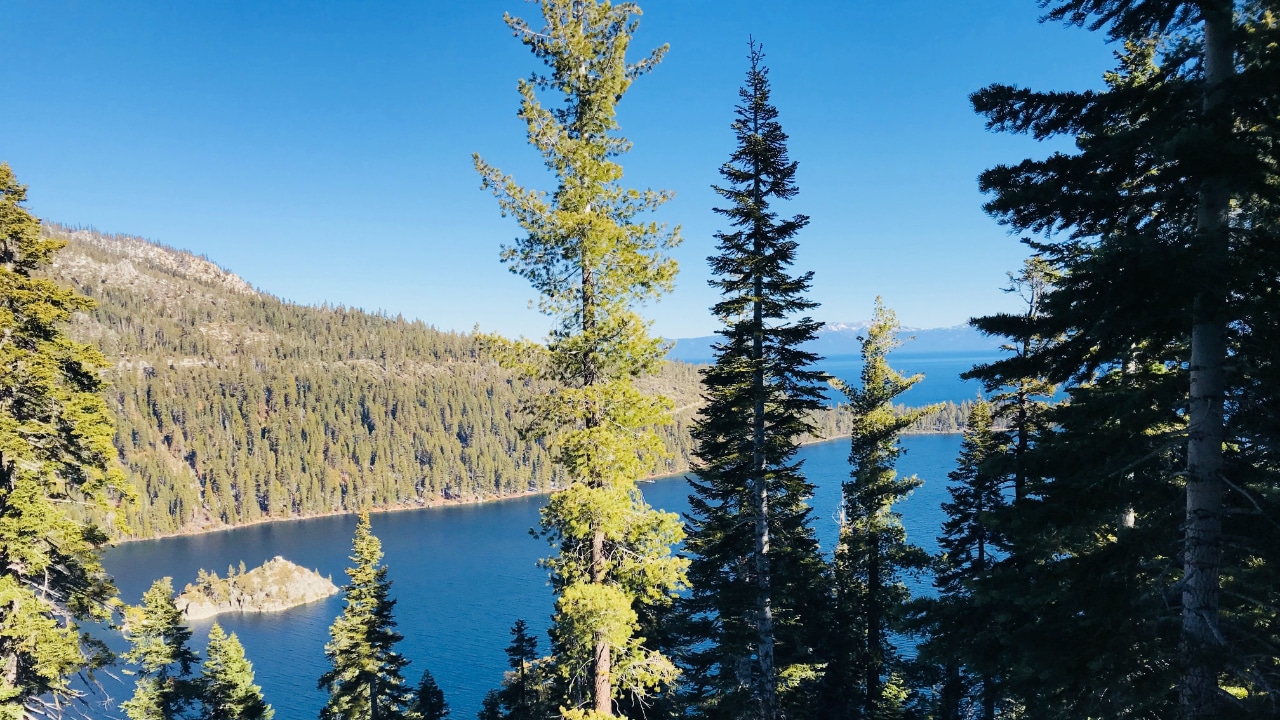 A breathtaking view of Lake Tahoe from the top of a mountain during the Tahoe Trail Race.