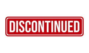 Sign with the word "DISCONTINUED" in white capital letters on a red background, reflecting the unexpected cancellation of the ZOOMA Cape Cod event.