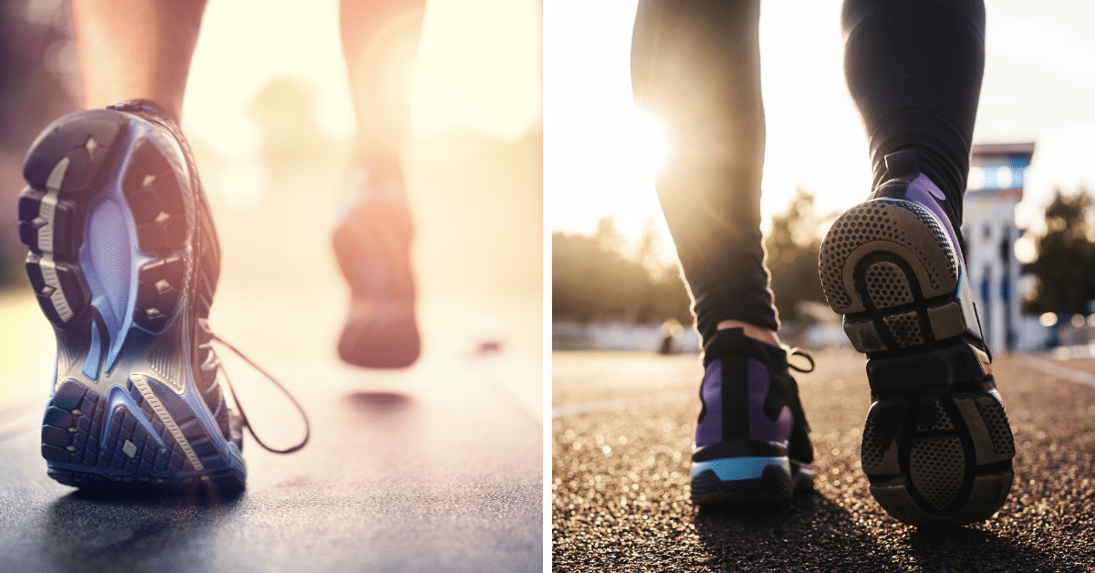Two pictures of a person engaged in outdoor running.