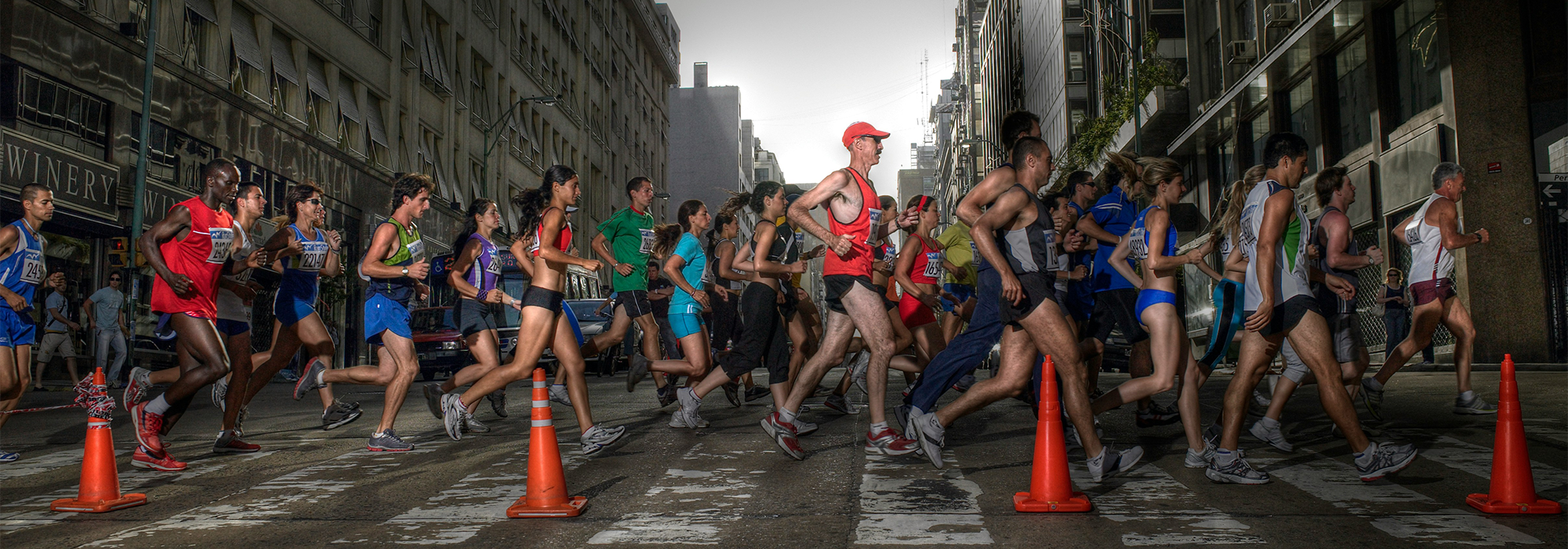 A group of people participating in a February race in the city.